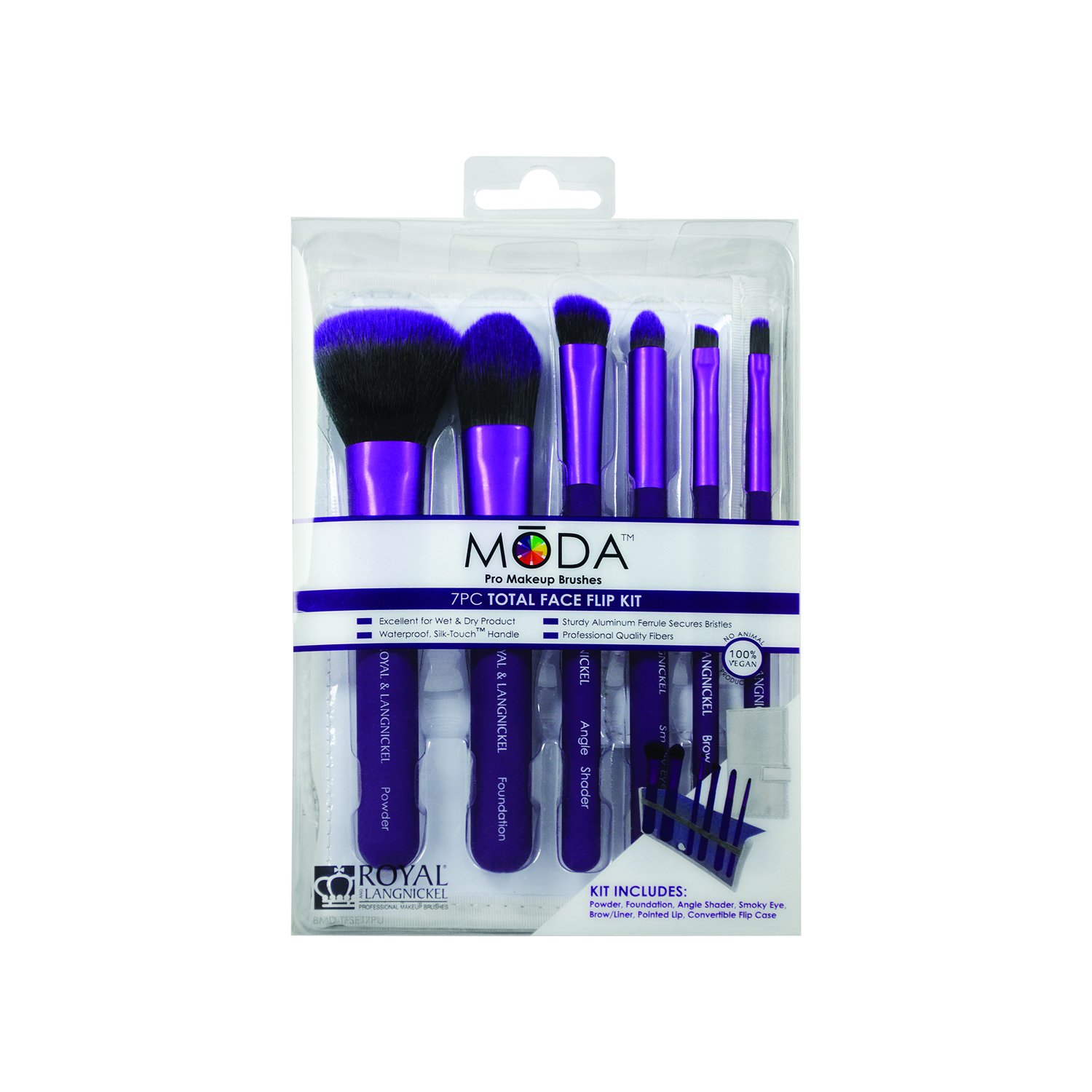 Royal And Langnickel Moda Pro Purple 7pc Total Face Flip Kit